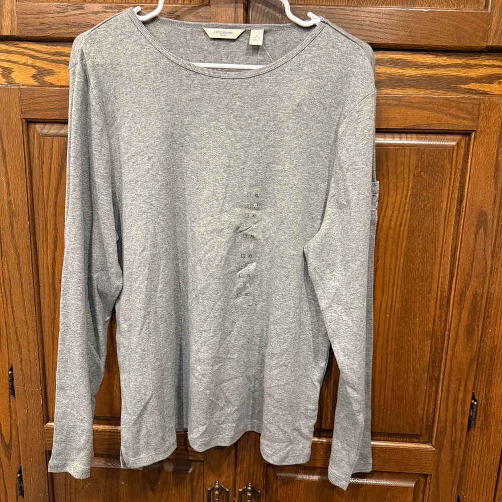 Liz Claiborne Knit Top Blouse XL Gray NWT Long Sleeve Tee